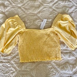 Yellow Shirred Short Sleeve Top